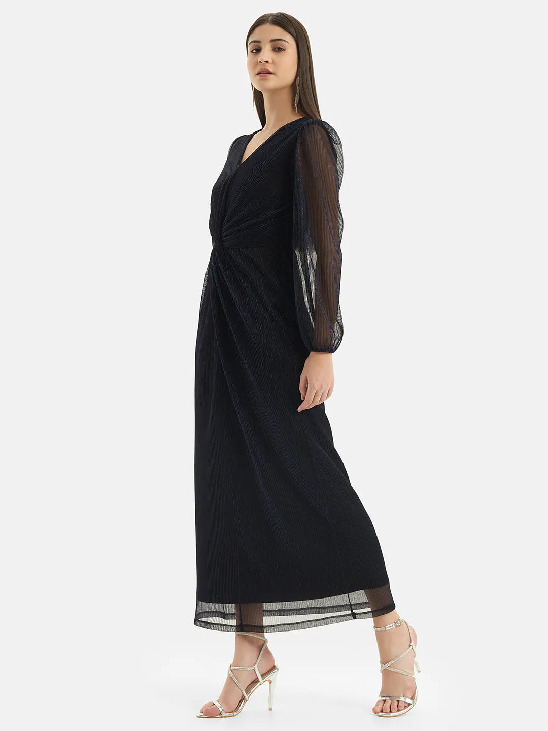 Front Knot Maxi Dress with V Neck