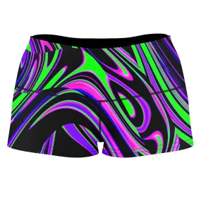 Violet and Lime Blackout Drip High-Waisted Women's Shorts