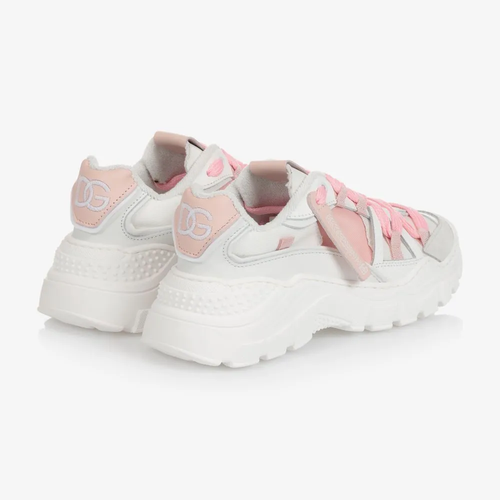 White & Pink Logo Trainers