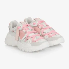 White & Pink Logo Trainers