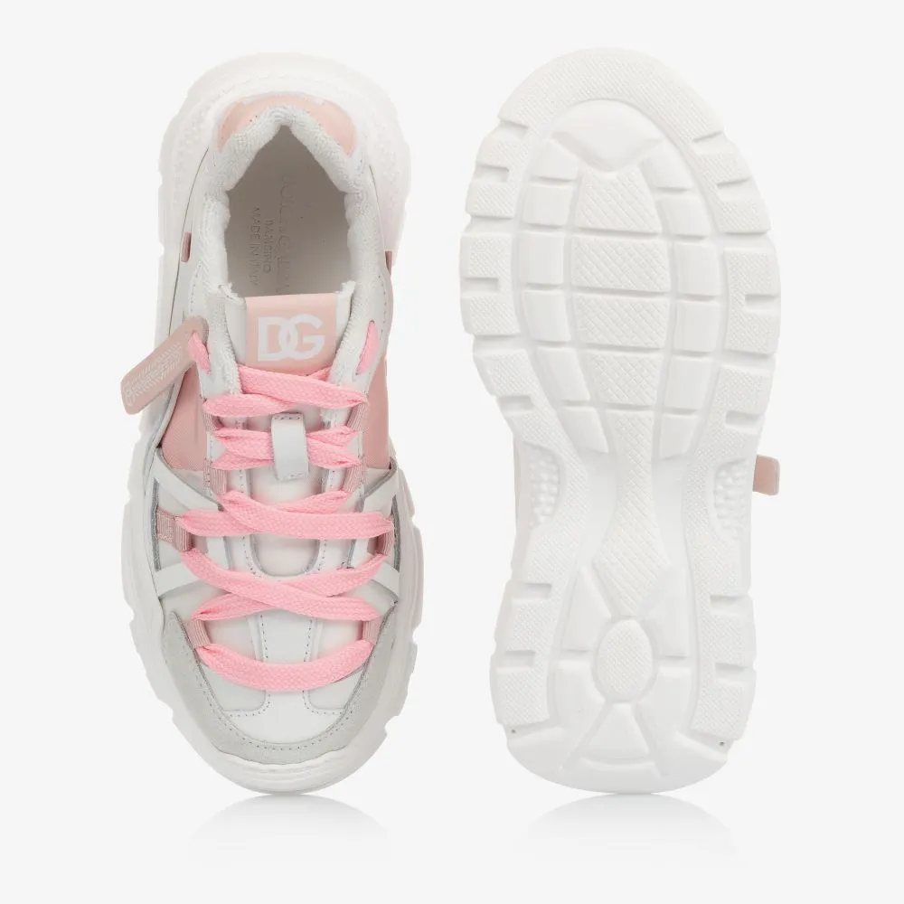 White & Pink Logo Trainers