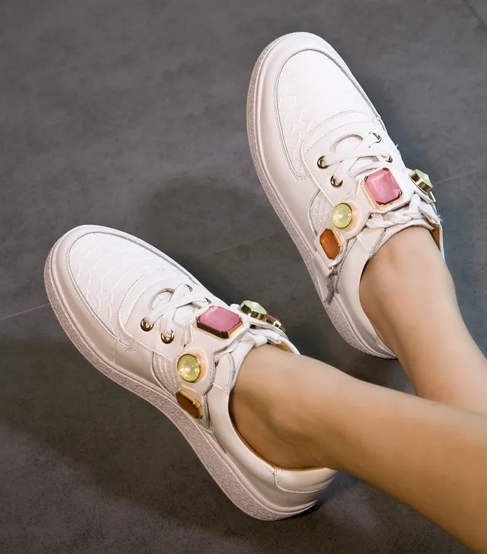 White Gemstones Platforms Sneakers