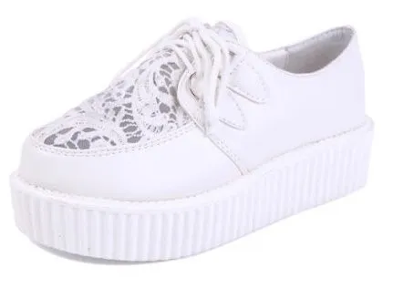 Harajuku Lace Crochet Embroidery Platforms Oxfords