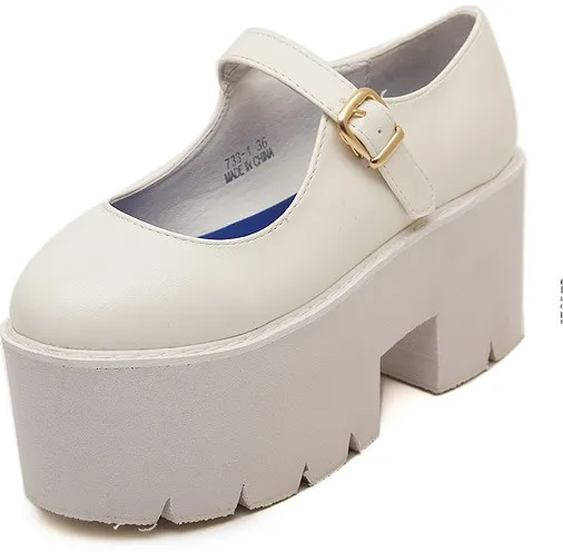 White Mary Janes Chunky Cleated Flats Shoes