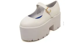 White Mary Janes Chunky Cleated Flats Shoes