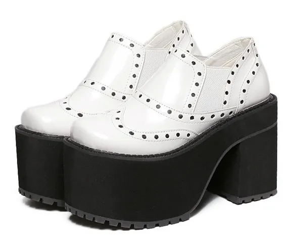 White Lolita Punk Rock High Heels with Metal Studs