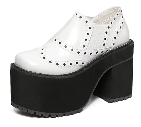 White Lolita Punk Rock High Heels with Metal Studs