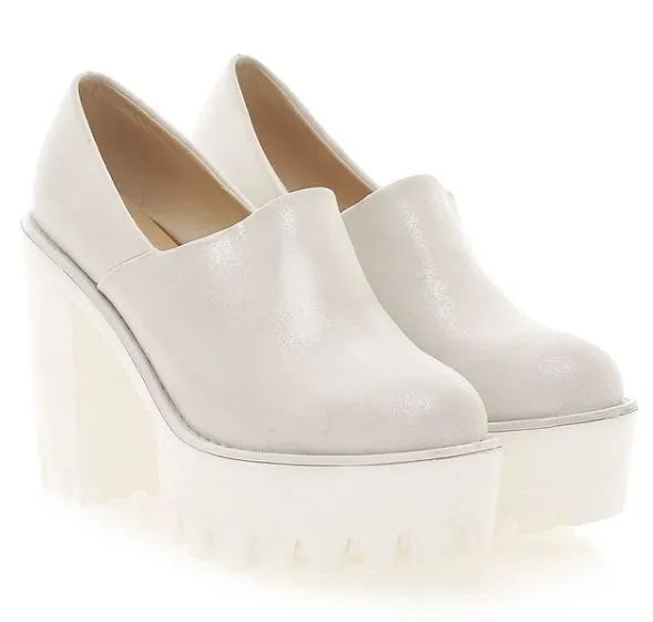 Patent White Chunky Sole Ankle Boots