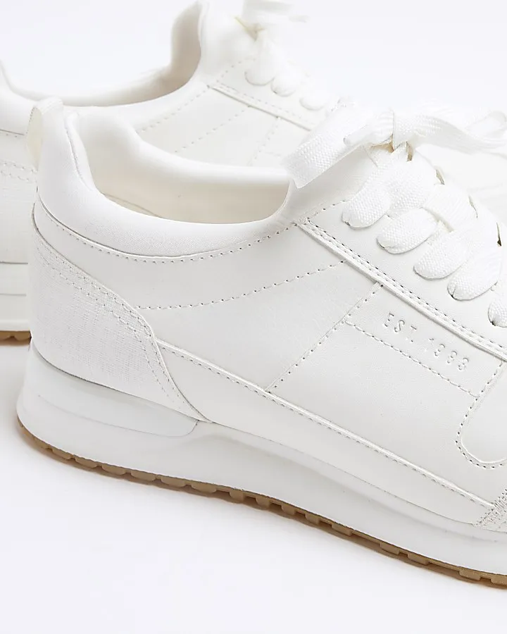 White plain lace up trainers