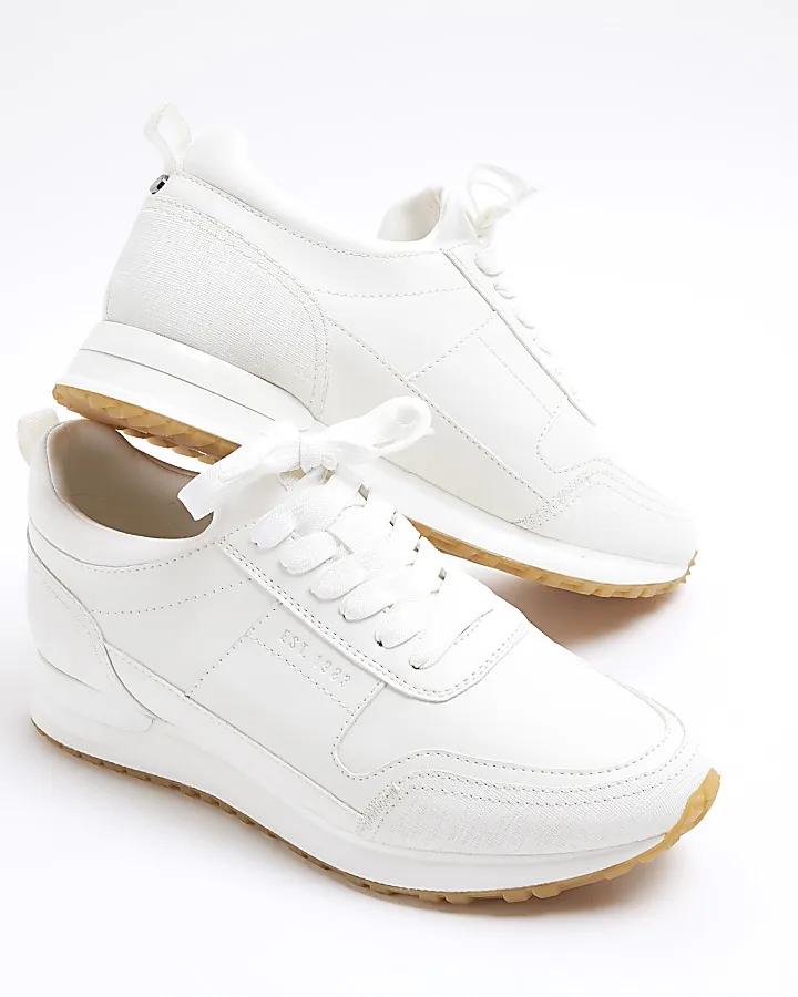 White plain lace up trainers