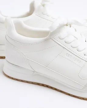 White plain lace up trainers