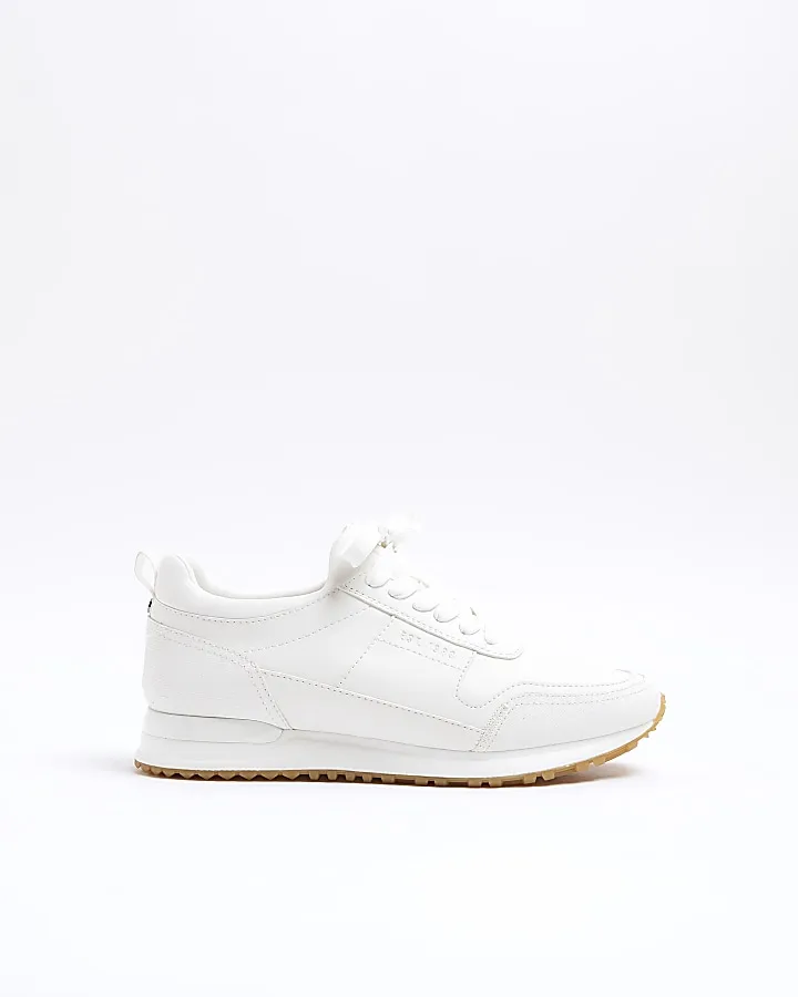 White plain lace up trainers