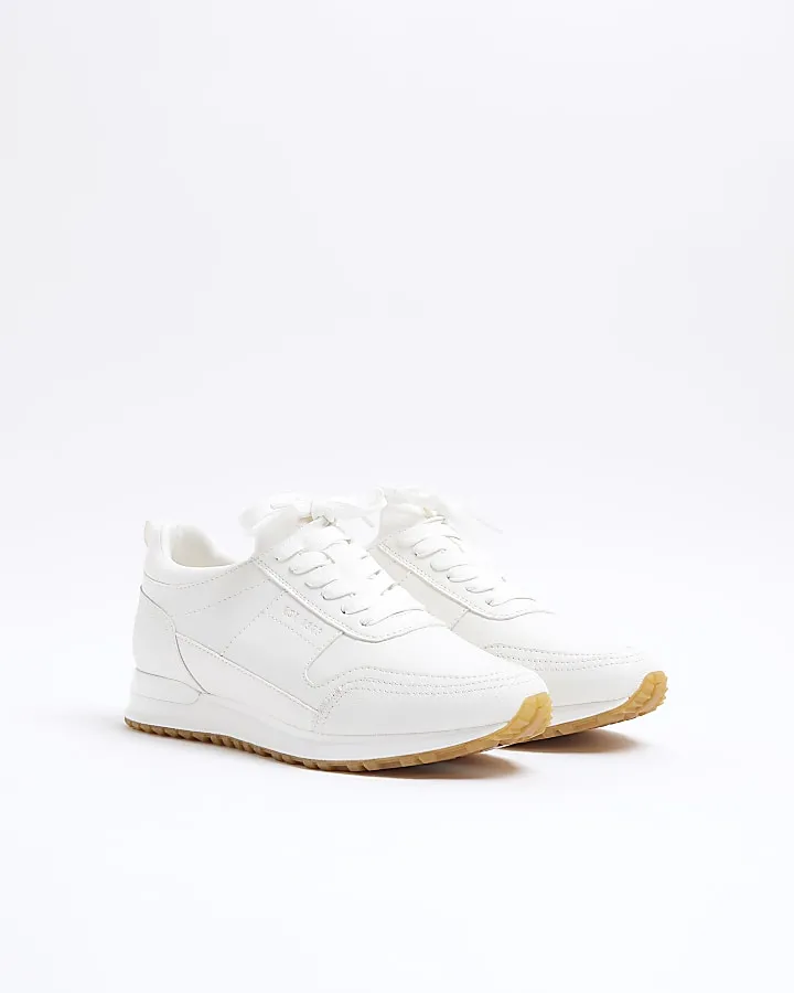 White plain lace up trainers