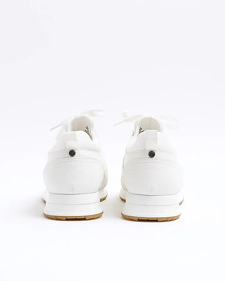 White plain lace up trainers