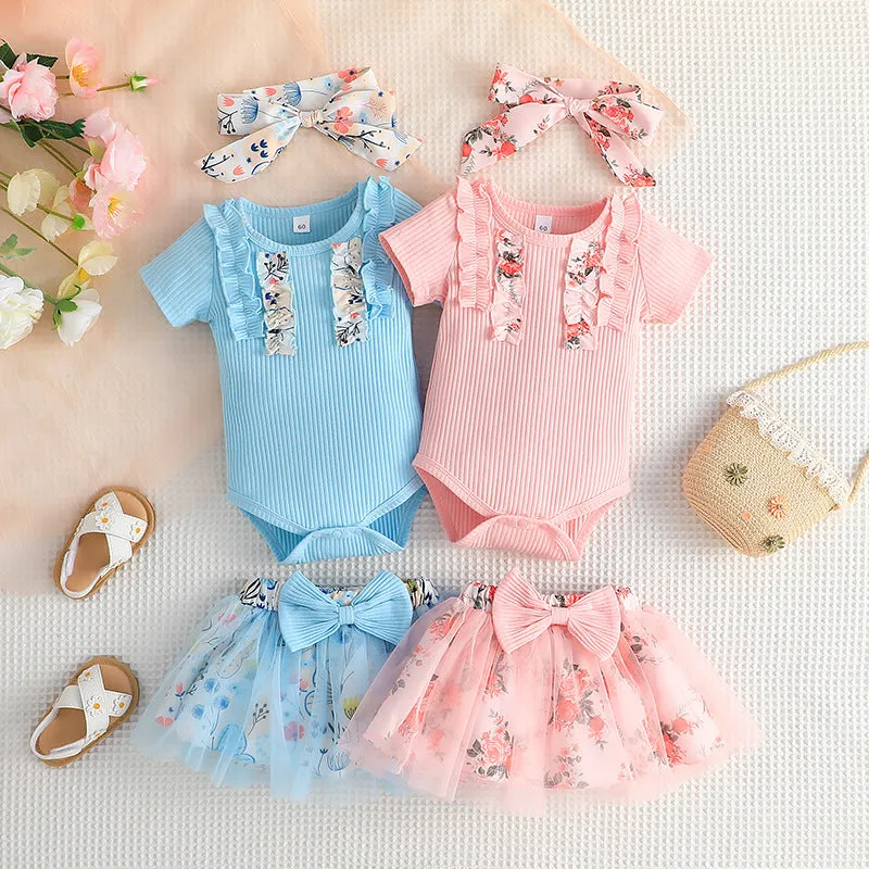 Wholesale Flower Print Rompers and Skirts Set for Baby Girls - 2 Pieces (24011112)