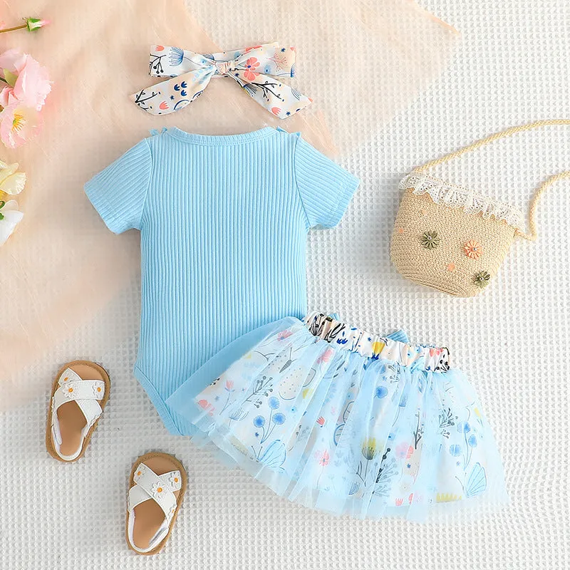 Wholesale Flower Print Rompers and Skirts Set for Baby Girls - 2 Pieces (24011112)