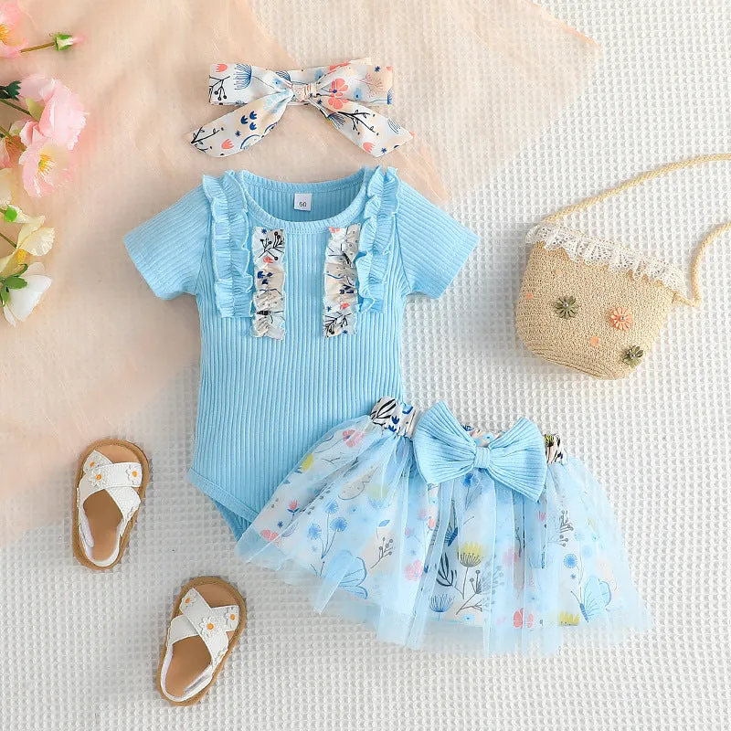 Wholesale Flower Print Rompers and Skirts Set for Baby Girls - 2 Pieces (24011112)