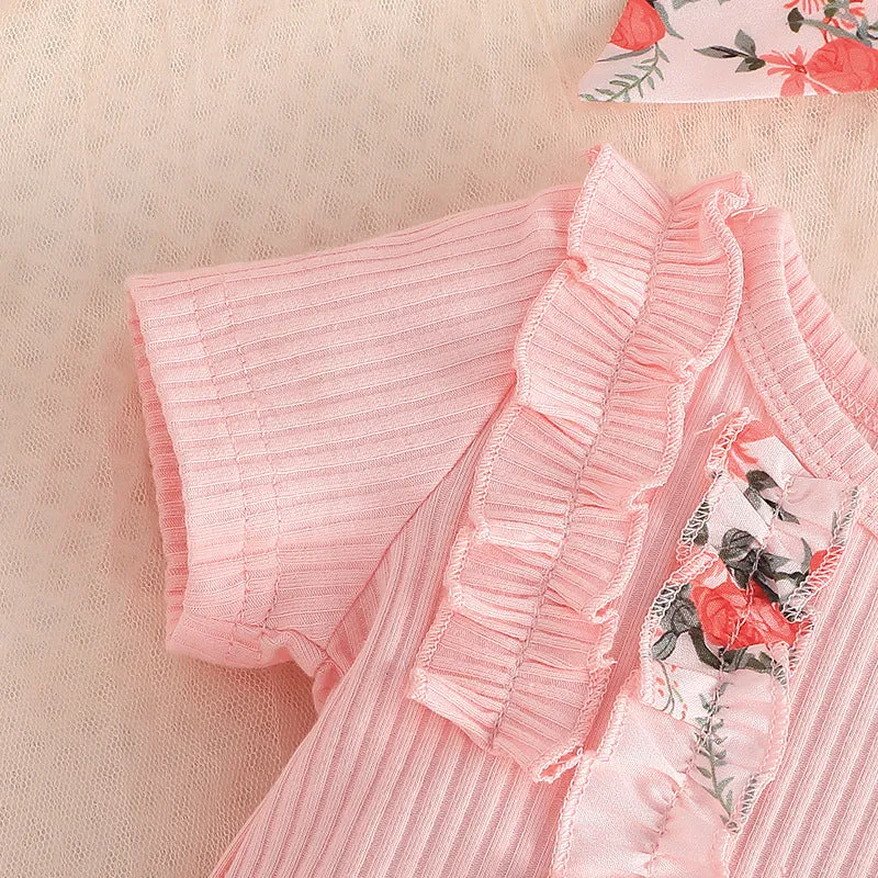 Wholesale Flower Print Rompers and Skirts Set for Baby Girls - 2 Pieces (24011112)