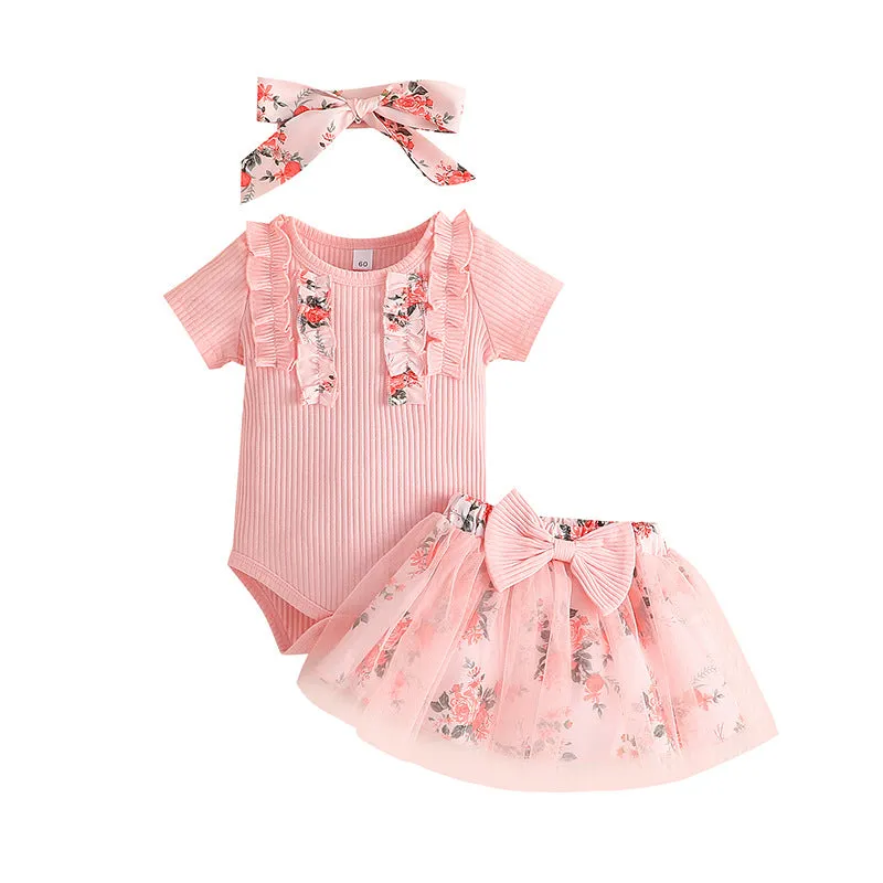 Wholesale Flower Print Rompers and Skirts Set for Baby Girls - 2 Pieces (24011112)