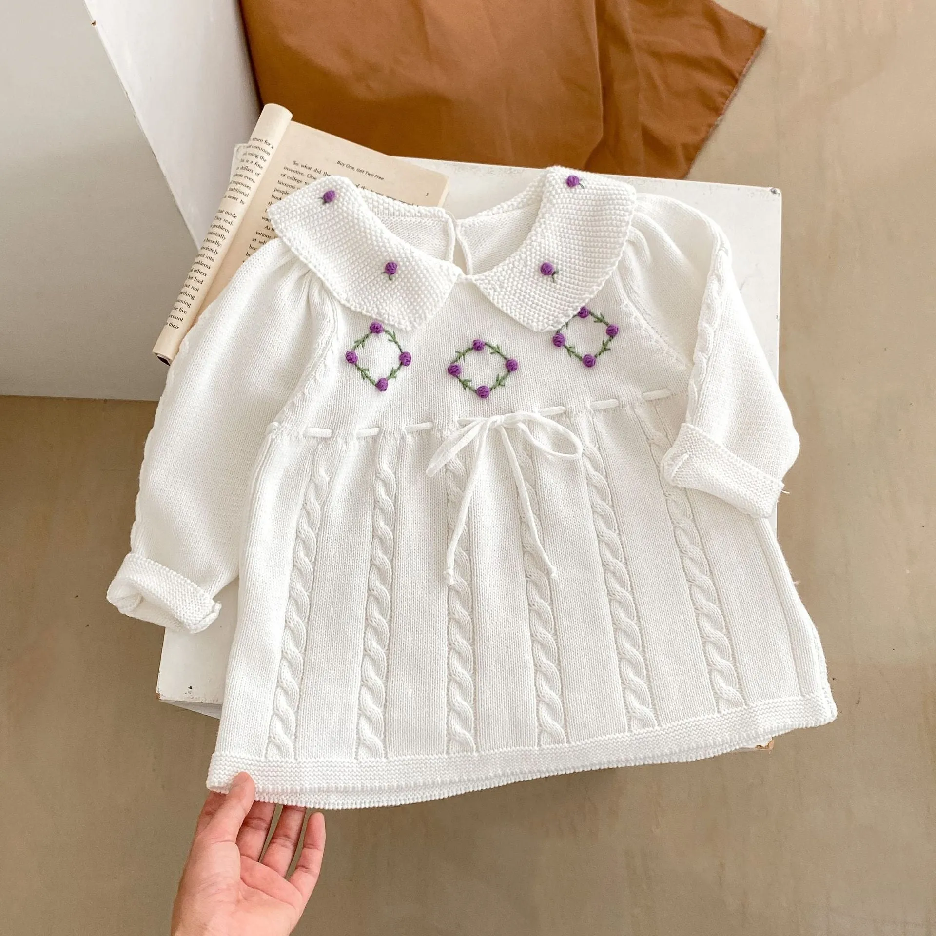 Wholesale Solid Color Embroidered Dresses for Baby Girls