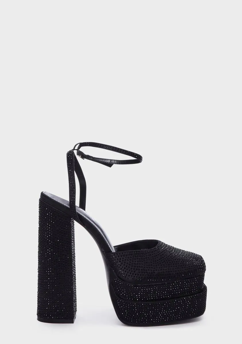 Wide Fit Black Sparkly Moonchild Platform Heels-