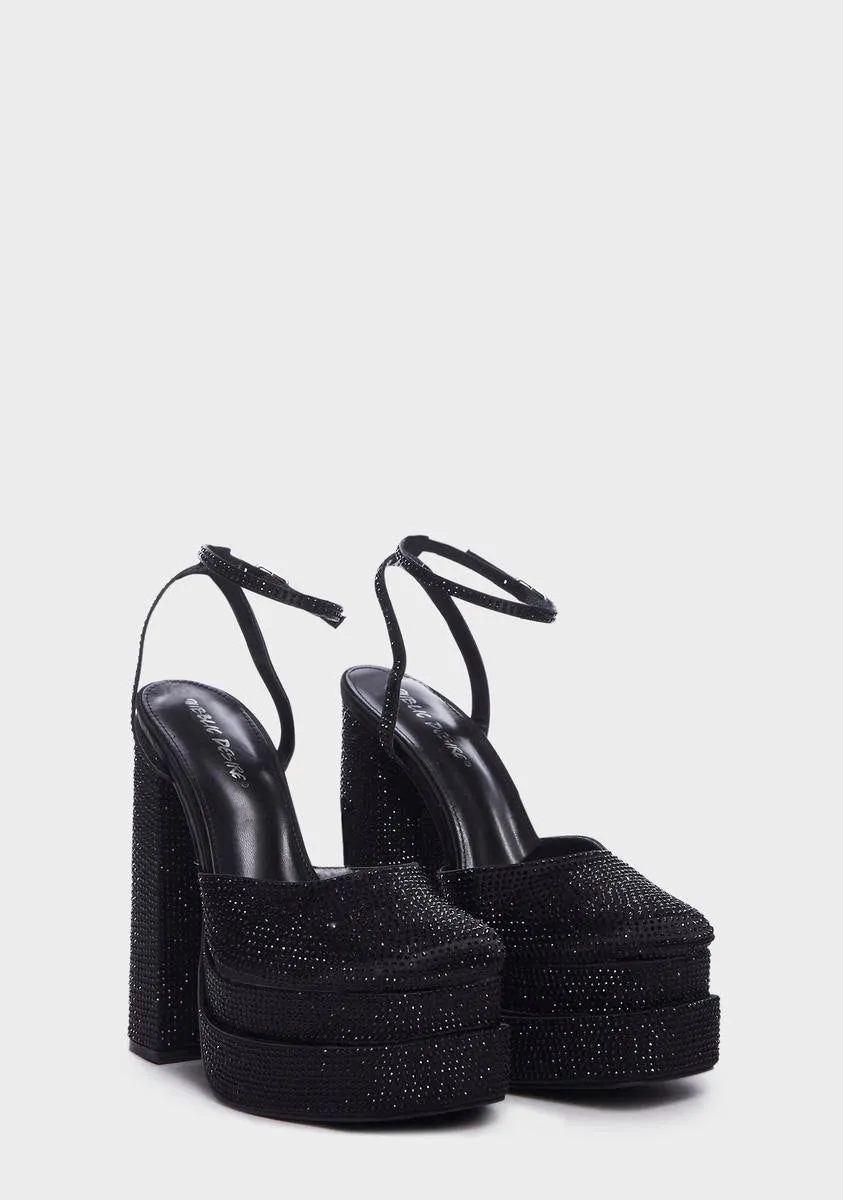 Wide Fit Black Sparkly Moonchild Platform Heels-