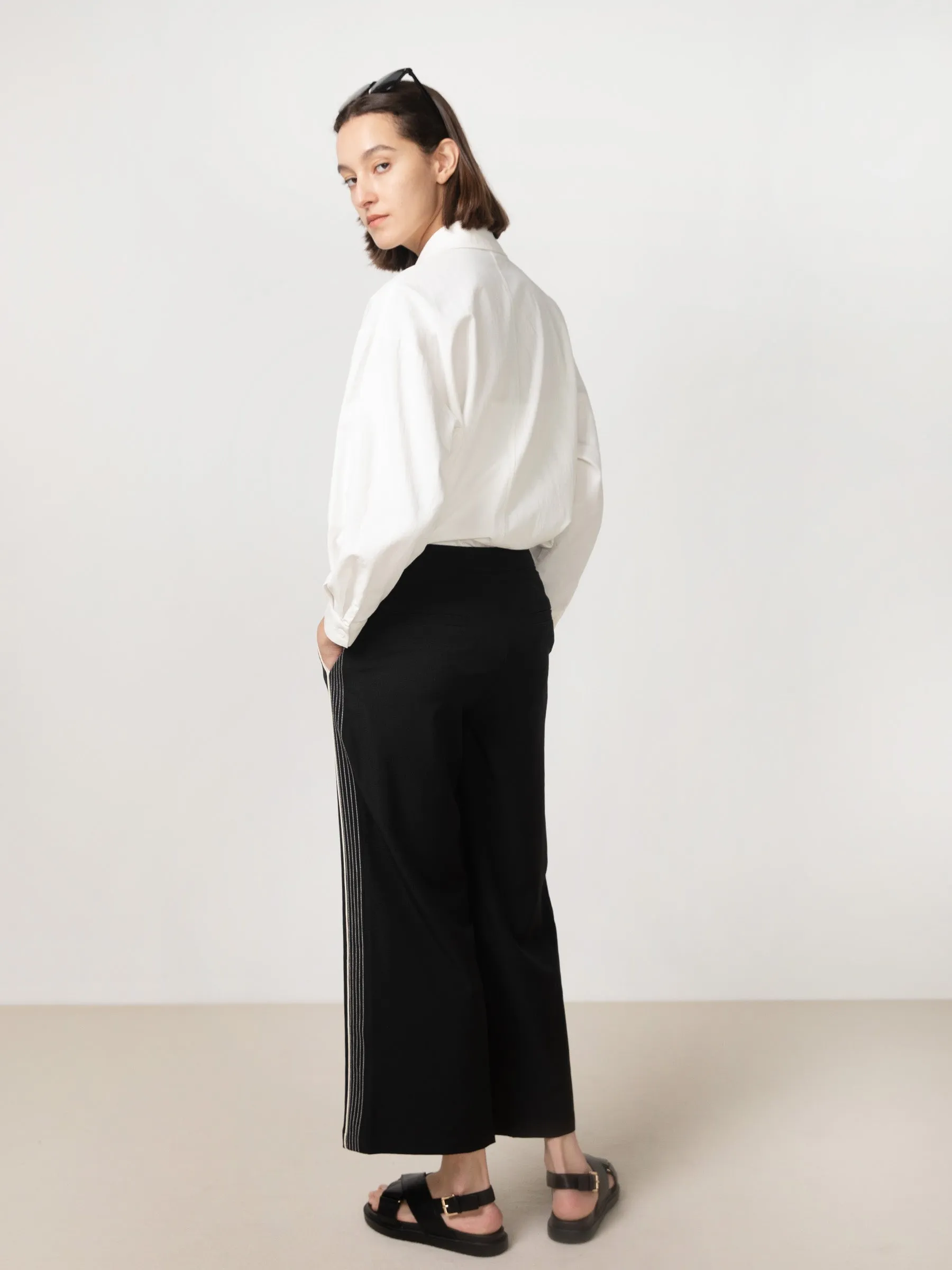 Wide Leg Contrast Stitching Tailored Trousers