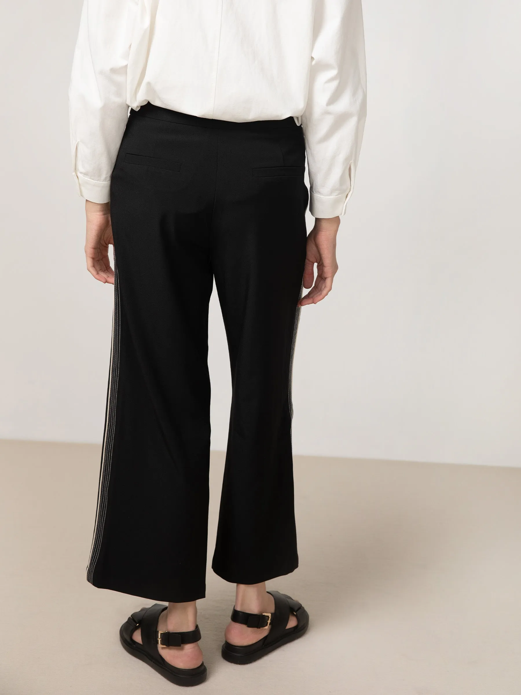 Wide Leg Contrast Stitching Tailored Trousers