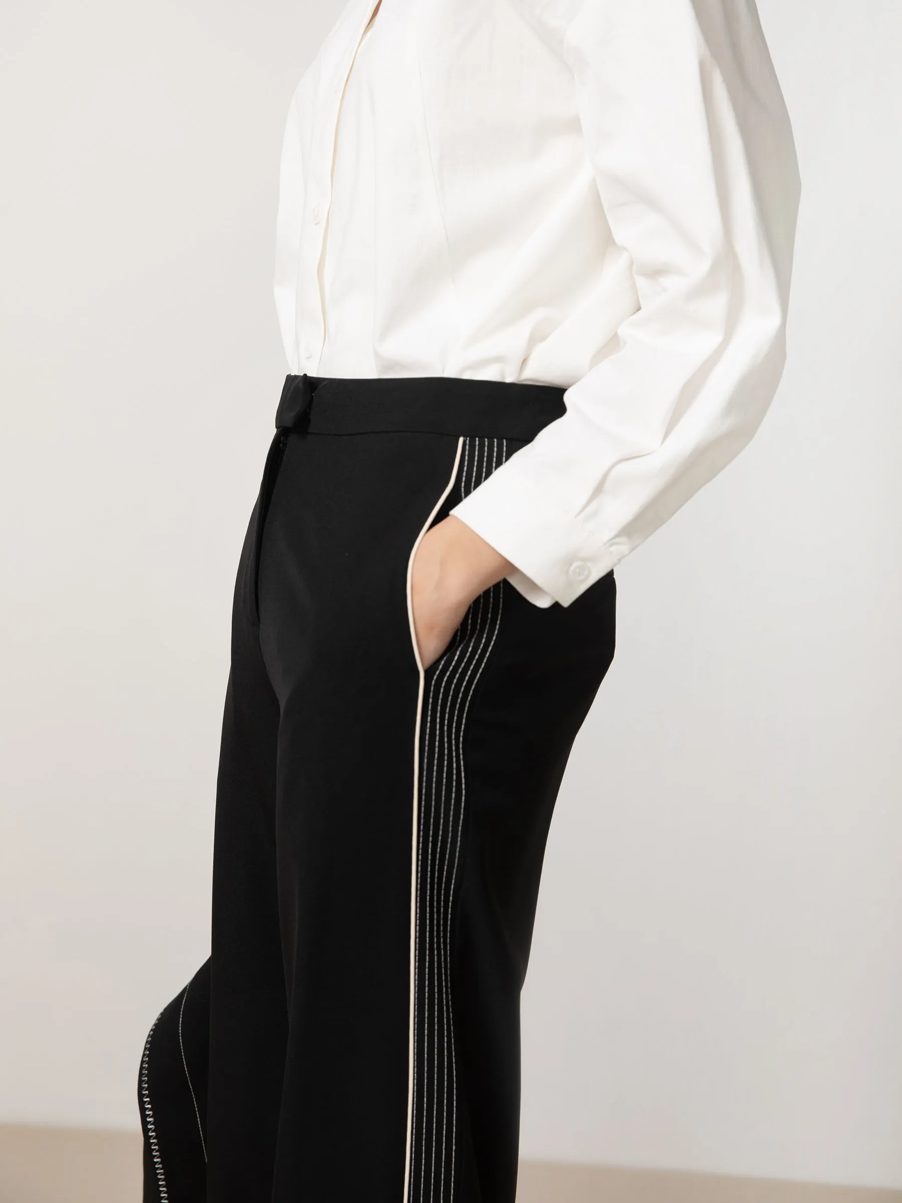 Wide Leg Contrast Stitching Tailored Trousers