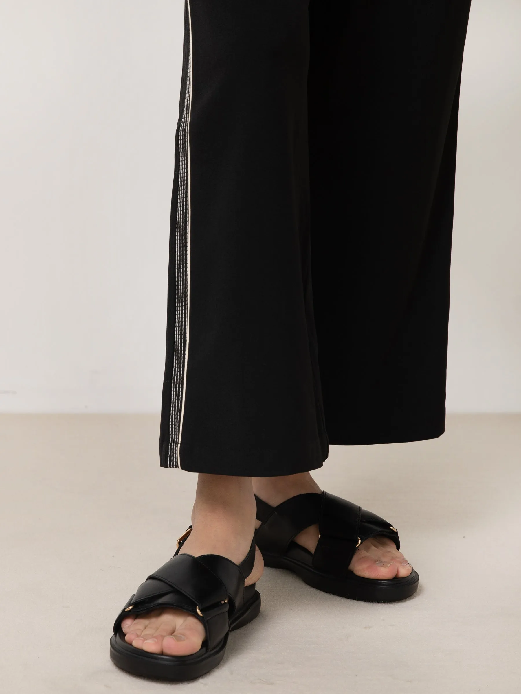 Wide Leg Contrast Stitching Tailored Trousers