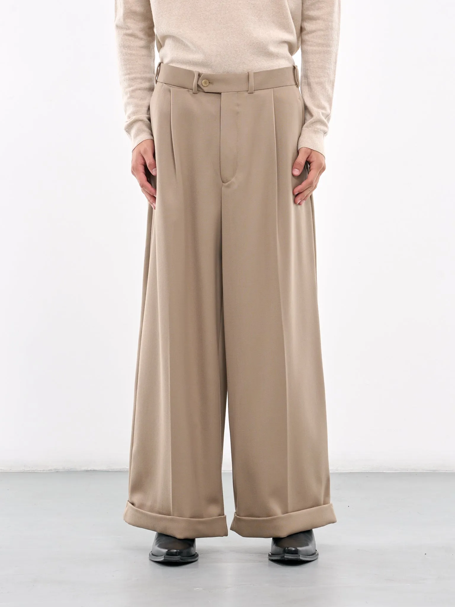 Wide Leg Cuffed Trousers (HMMZ30015A-HZ101-MEDIUM-BEIGE)