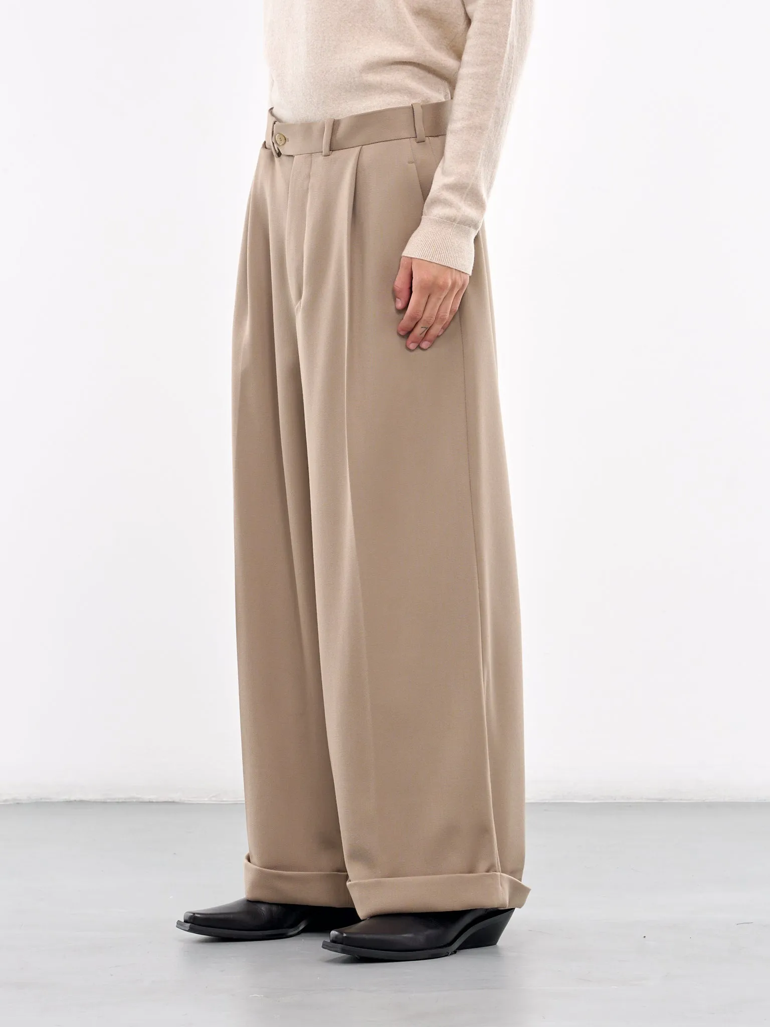 Wide Leg Cuffed Trousers (HMMZ30015A-HZ101-MEDIUM-BEIGE)