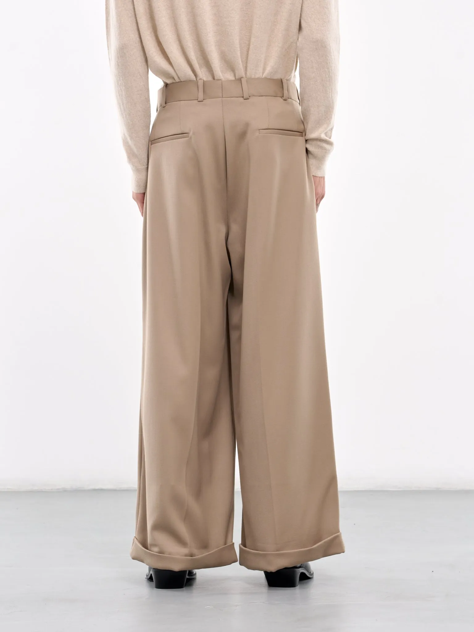 Wide Leg Cuffed Trousers (HMMZ30015A-HZ101-MEDIUM-BEIGE)