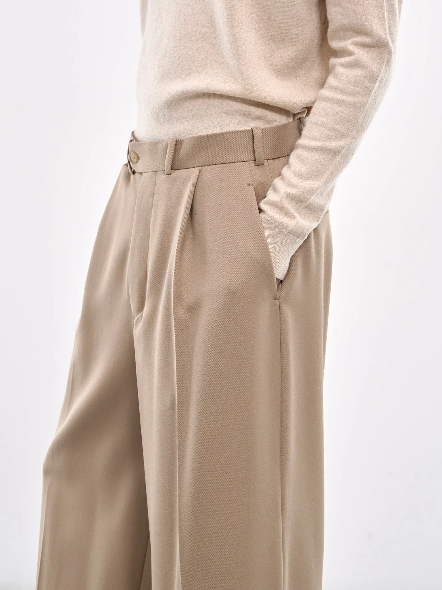 Wide Leg Cuffed Trousers (HMMZ30015A-HZ101-MEDIUM-BEIGE)