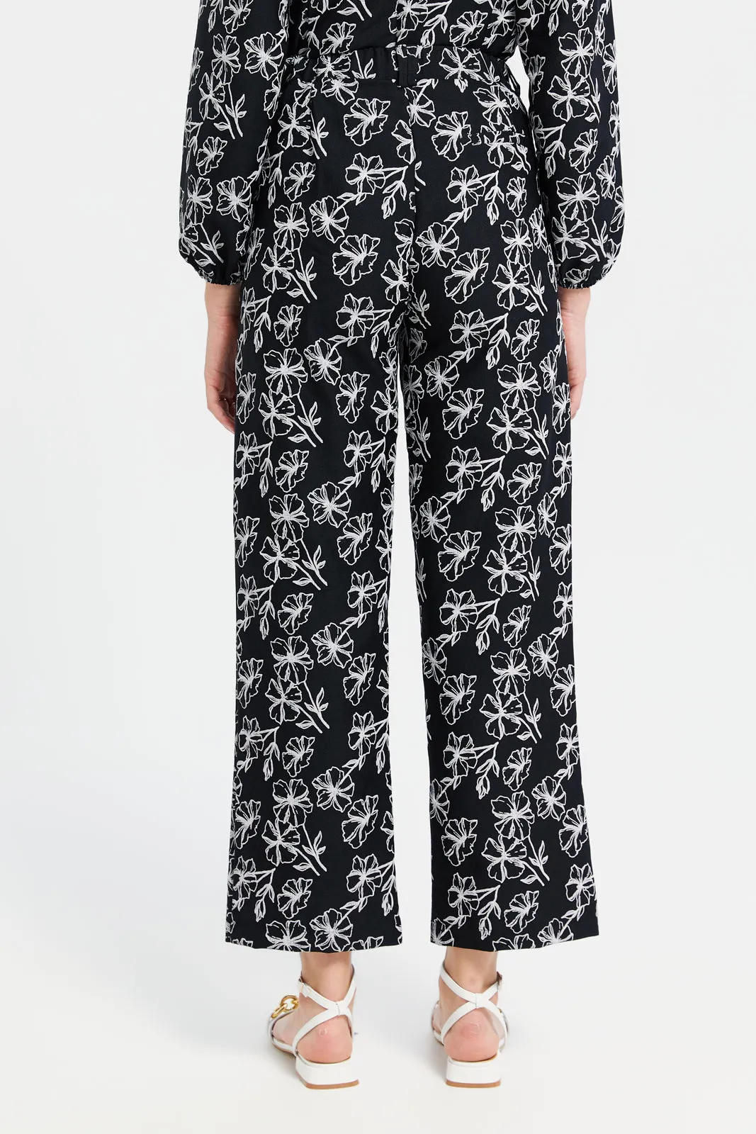 Women Black Printed Flared Trousers