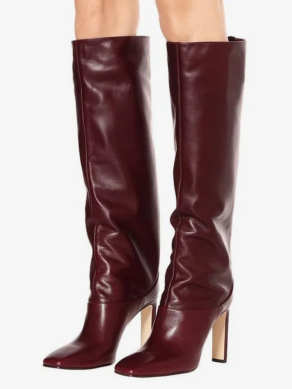 Stylish Burgundy Square Toe Knee High Boots