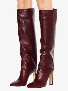 Stylish Burgundy Square Toe Knee High Boots