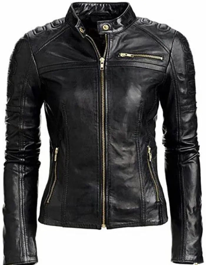 Women Cafe Racer Biker Leather Jacket