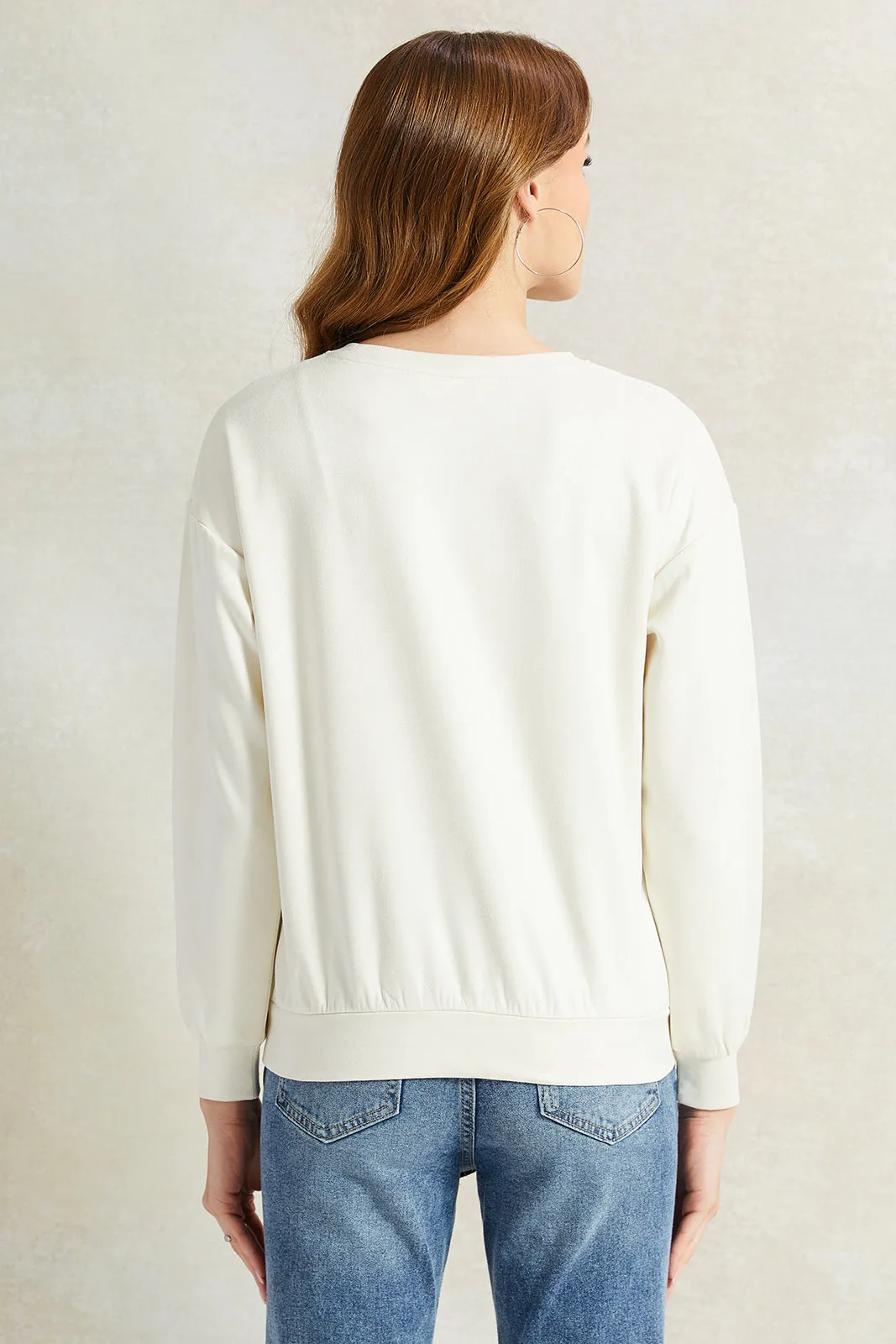 Women Cream Printed Sweatshirt