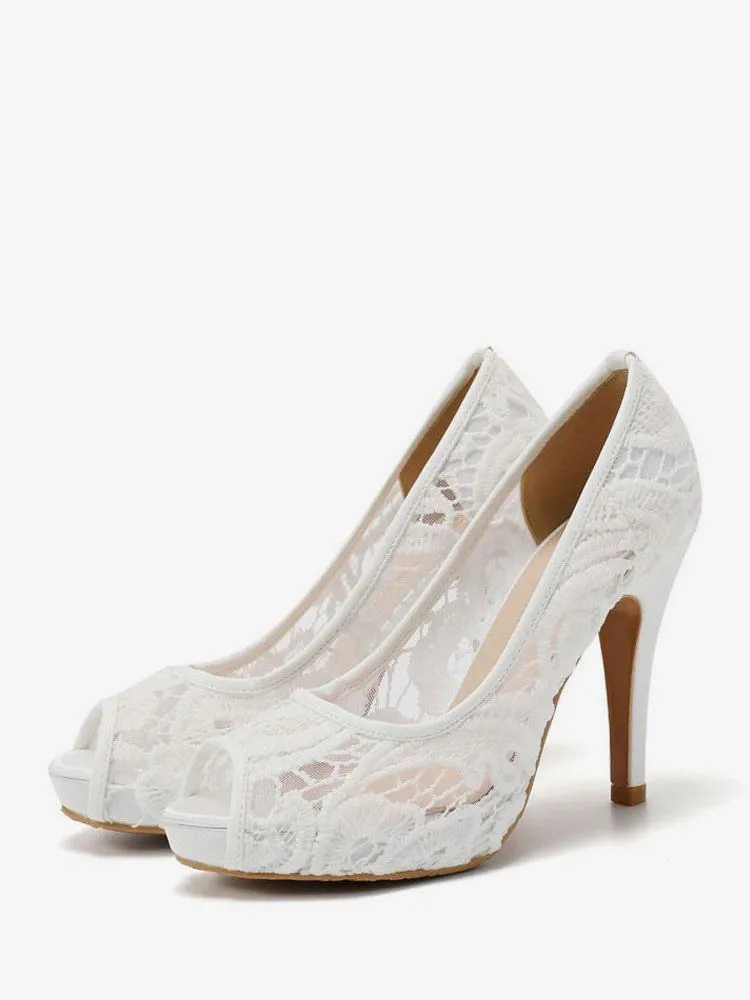 Lace Peep Toe Platform Heels with Goblet Heels