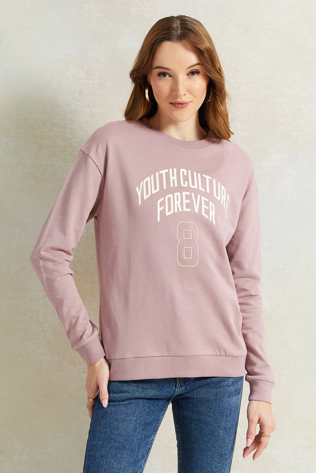 Women Mauve Printed Sweatshirt