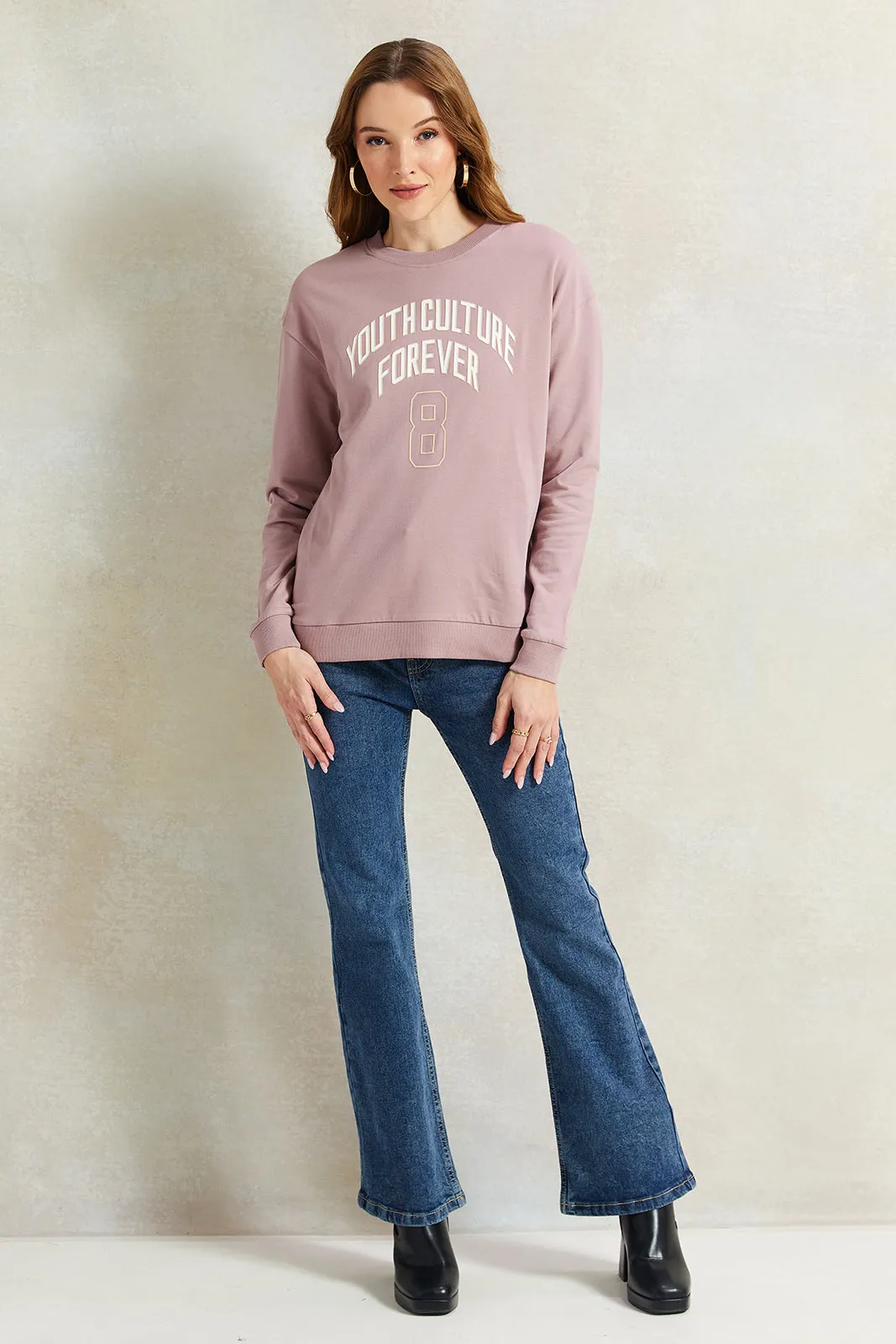 Women Mauve Printed Sweatshirt