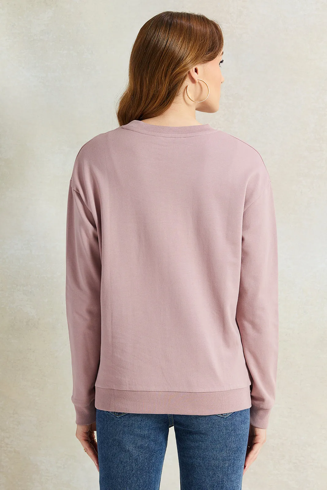 Women Mauve Printed Sweatshirt