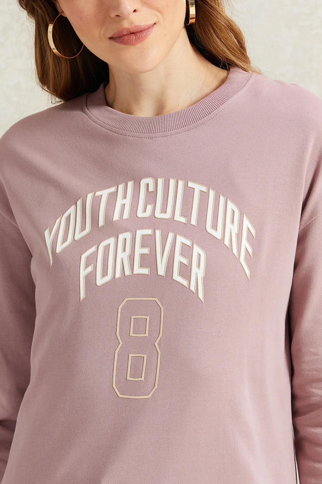 Women Mauve Printed Sweatshirt