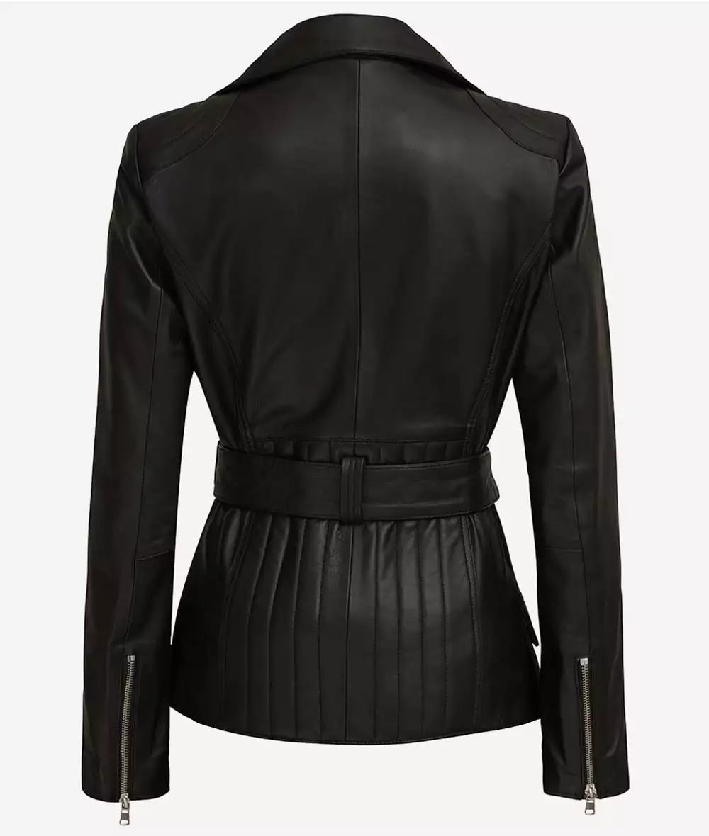 Women's Black Asymmetrical Belted Moto Leather Jacket