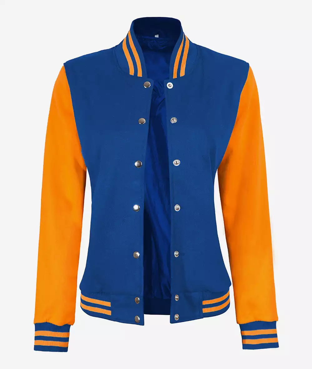 Womens Baseball Style Yellow and Royal Blue Varsity Jacket