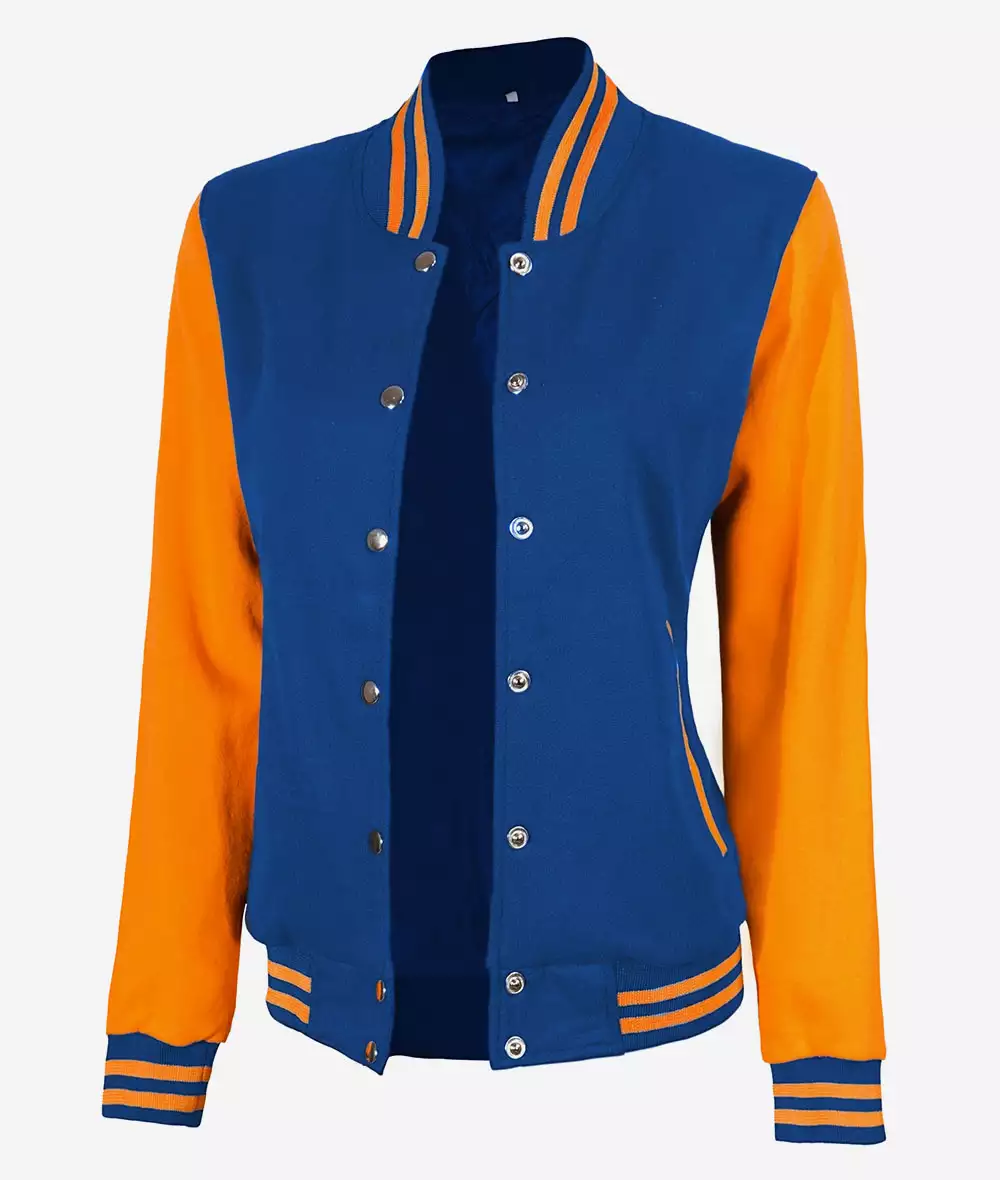 Womens Baseball Style Yellow and Royal Blue Varsity Jacket