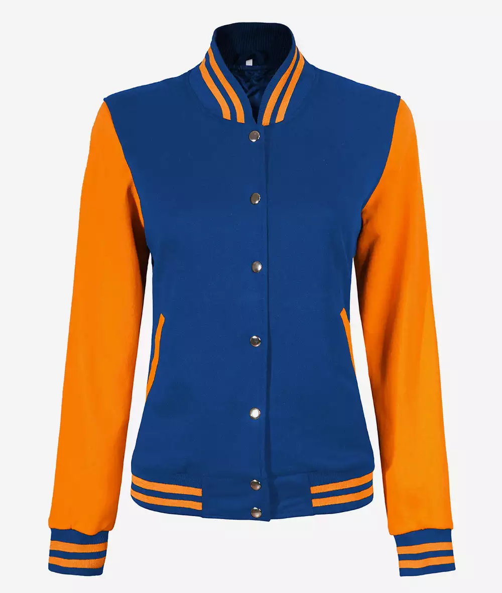 Womens Baseball Style Yellow and Royal Blue Varsity Jacket