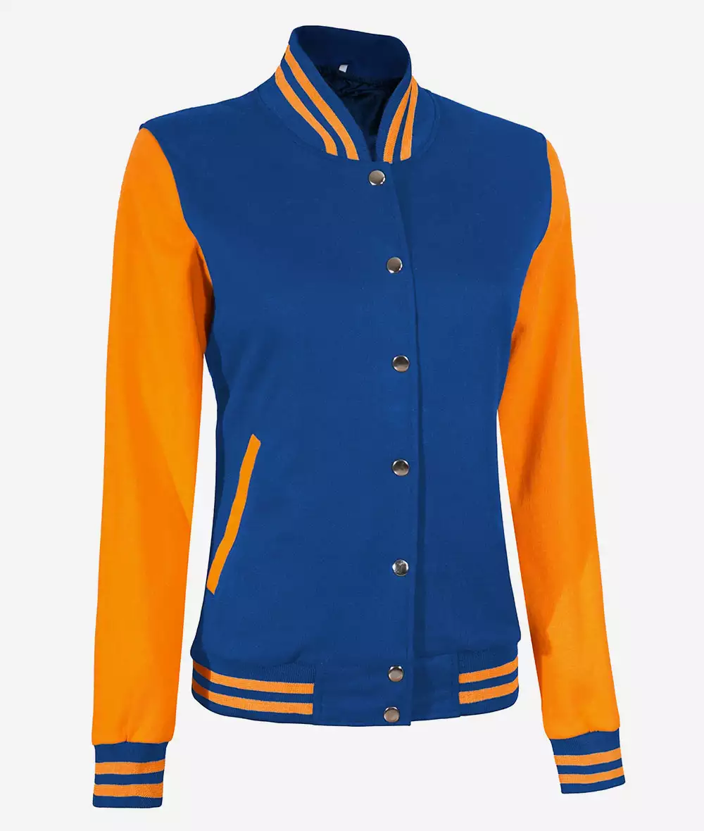 Womens Baseball Style Yellow and Royal Blue Varsity Jacket