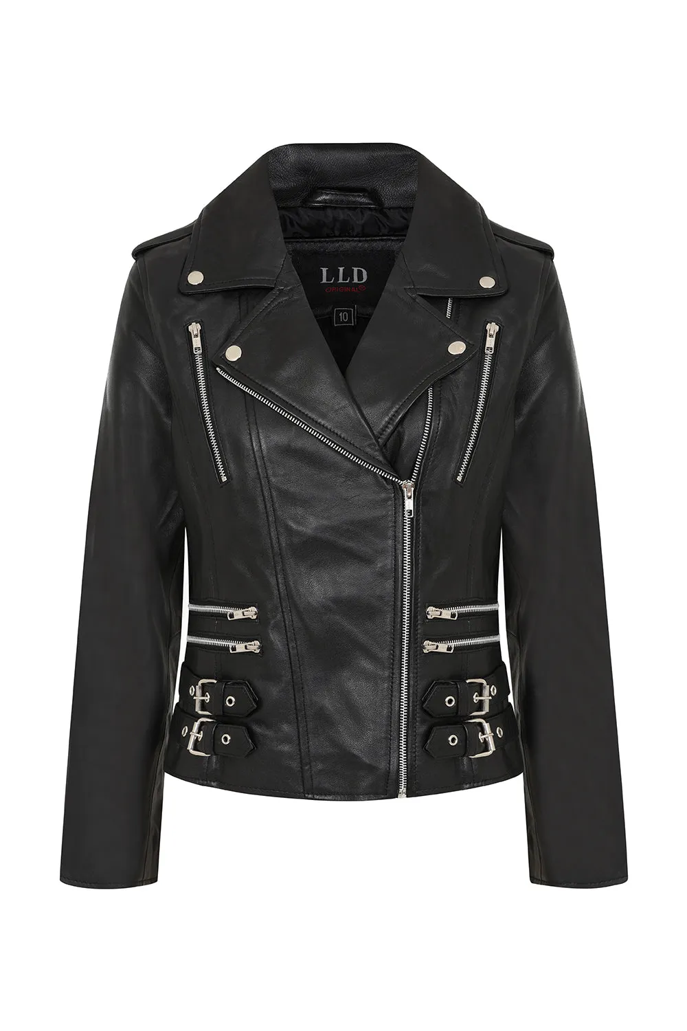 Women's Black Leather Biker Jacket - Emma